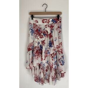 Misa Los Angeles Women Luz White Floral Ruffle Pull On Skirt High Low Size Small